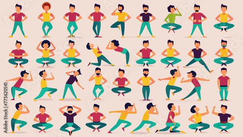 Set Of Colorful Funny Yoga Poses, Funny Yoga Poses: Playful Vector Illustrations for Wellness 