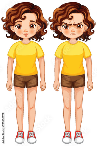 Vector illustration of girl with two contrasting emotions © GraphicsRF