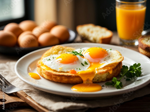Breakfast fried egg with cheese bread © MdAl