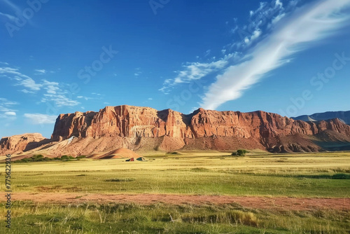 Majestic Red Rock Cliffs Overlooking Desert Valley
