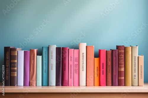 Diverse stack of books showcasing vibrant covers in a variety of different colors photo