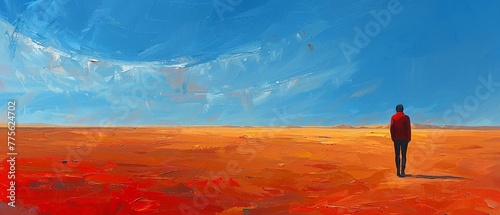Desert wanderer under a vast sky painted in a minimalist style photo