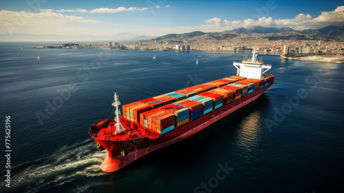 Container Cargo freight ship with working crane bridge for Logistic Import Export background © ako-photography