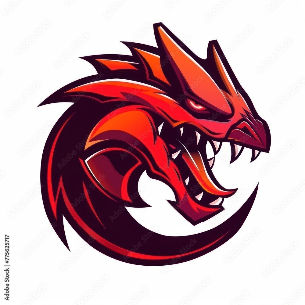 3D Render of a ferocious dragon mascot logo concept for esports, on isolated white background, Generative AI