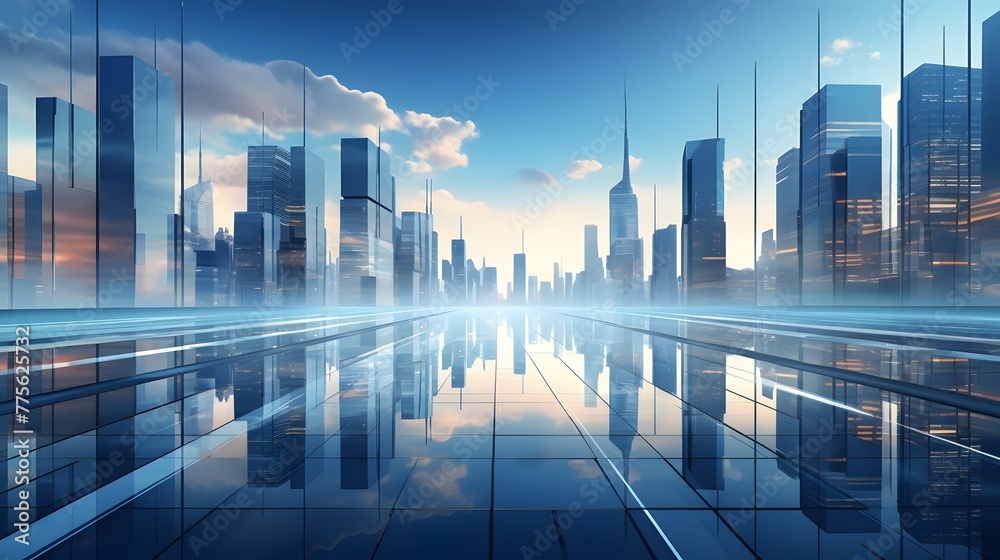 Empty High-rise modern business office skyscrapers with large bright windows. in commercial district with blue sky, symbolizing technology and innovation in business. For Design, Background, PPT Empty High-rise modern business office skyscrapers with large bright windows. in commercial district with blue sky, symbolizing technology and innovation in business. For Design, Background, PPT