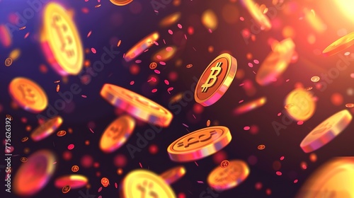 Bitcoin internet currency coins falling charming scattered btc coins cryptocurrency digital money captivating jackpot wealth or success concept illustration ,Generative ai, 