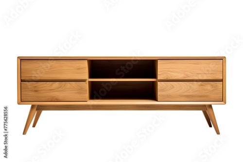 Modern wooden TV cabinet isolated on transparent background, PNG available
