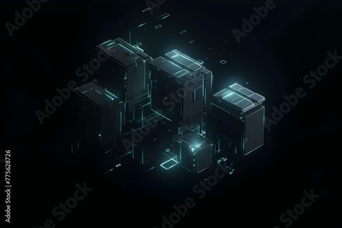 Futuristic Metaverse and Blockchain Network with Glowing Digital Cubes on Dark Background