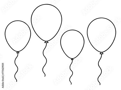 Birthday    balloon one single continuous one line out line vector art  drawing  and tattoo design,vector silhouette illustration