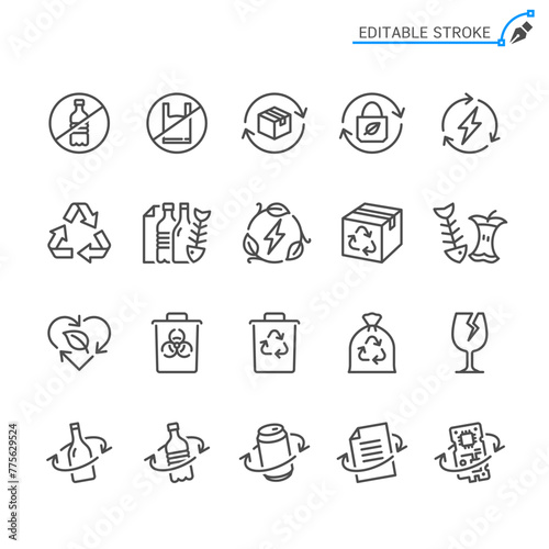 Recycling and zero waste line icons. Editable stroke. Pixel perfect.