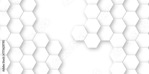 Abstract Technology, Futuristic 3d Hexagonal structure futuristic white background and Embossed Hexagon. Hexagonal honeycomb pattern background with space for text. 