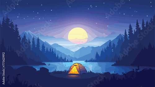 A visually appealing landscape of night camping Flat