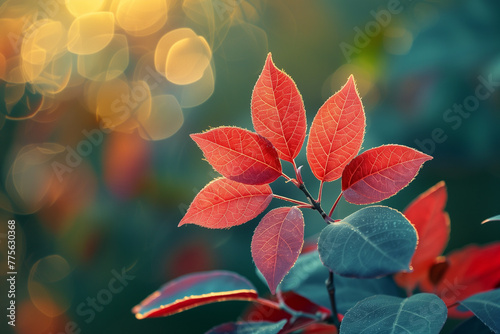 Red leaf on tree, outdoors, yellow, vibrant color, forest, green color