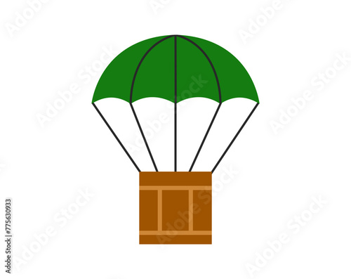 A parachute for an air drop supply representing different ways to enter or exit. Air drop supply for humanitarian aid flat illustration.