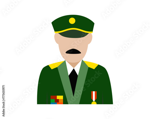 Military Commander staff cartoon character in flat illustration. Chief officer soldier staff cartoon character.