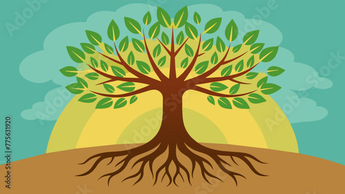 A tree with strong roots representing a stable family environment as the foundation for a childs development and growth.