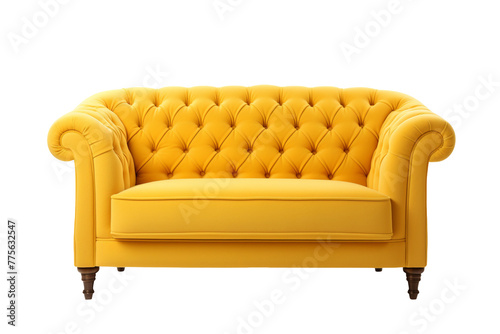 yellow loveseat sofa isolated on transparent background, PNG available