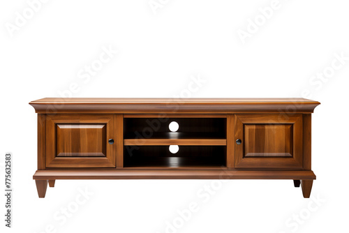 Wooden TV console isolated on transparent background, PNG available