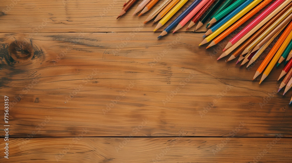 Obraz premium Colorful Pencils Arranged on Wooden Background