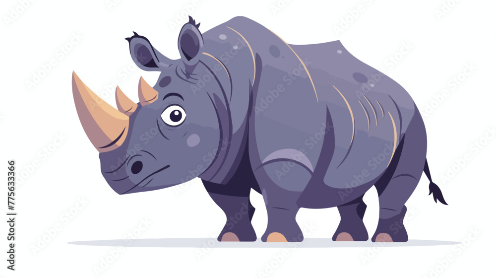 Cartoon rhino flat vector isolated on white background