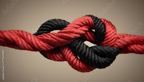 Two ropes of red and black tied into a knot.