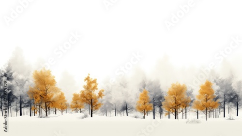 Minimal  beautiful forest illustration on a white background