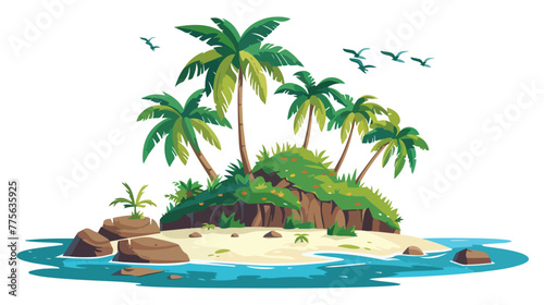 Cartoon tropical island flat vector isolated on white