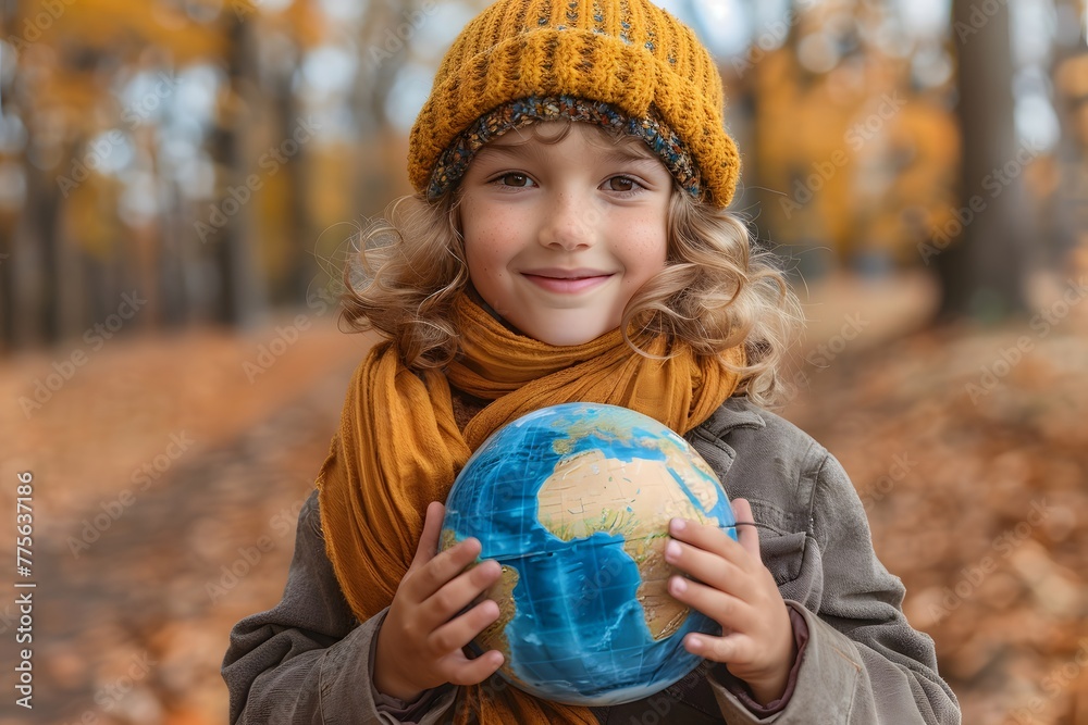 Little Girl Holding Blue and White Globe Little Girl Holding Blue and White Globe