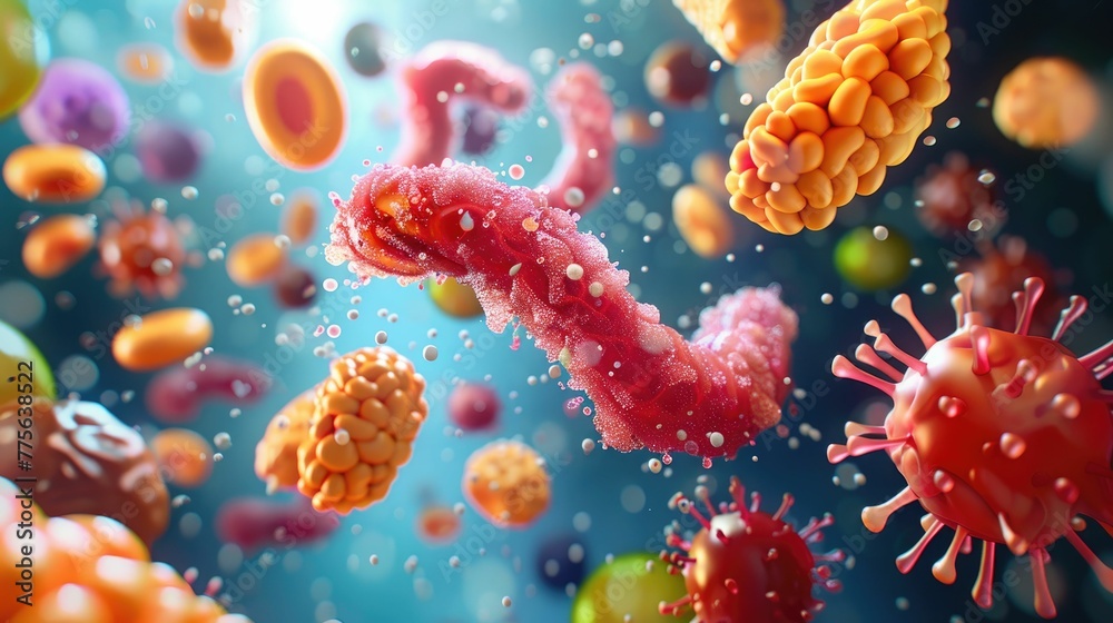 The digestive process of fatty foods, animated in 3D, highlighting slow digestion and GERD risks