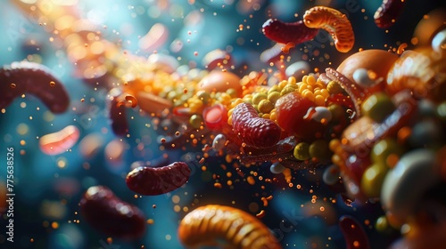 The digestive process of fatty foods, animated in 3D, highlighting slow digestion and GERD risks photo