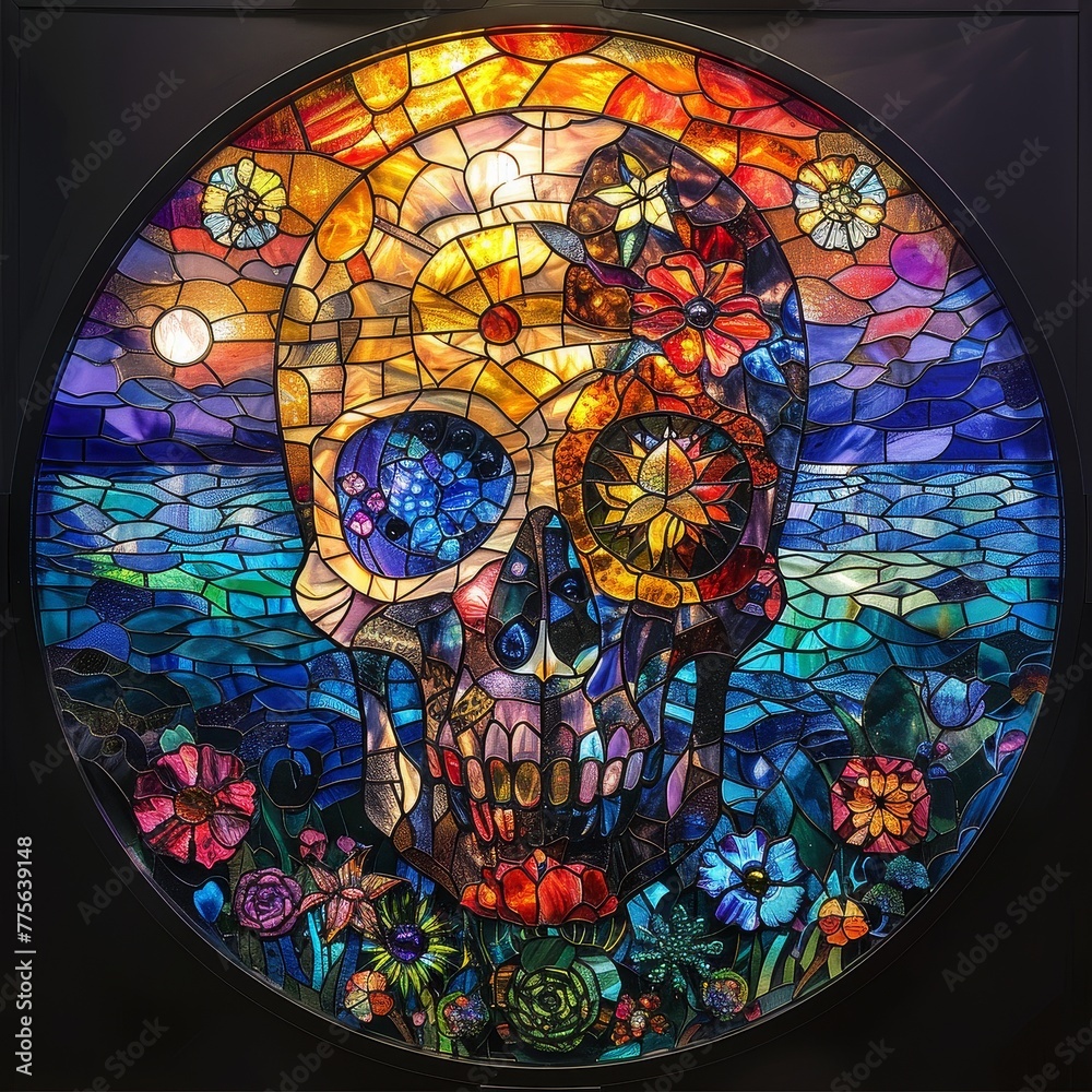 Colorful Stained Glass Skull Art
