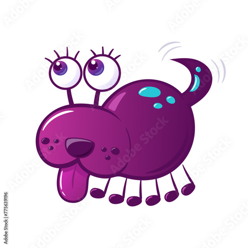 Cute monster. A purple alien that looks like a dog with many legs. Neon colors, Y2k, gradient, 2000s Cartoon illustration. Space flights, the future. Halloween stickers, design elements. © Любовь Кондратьева