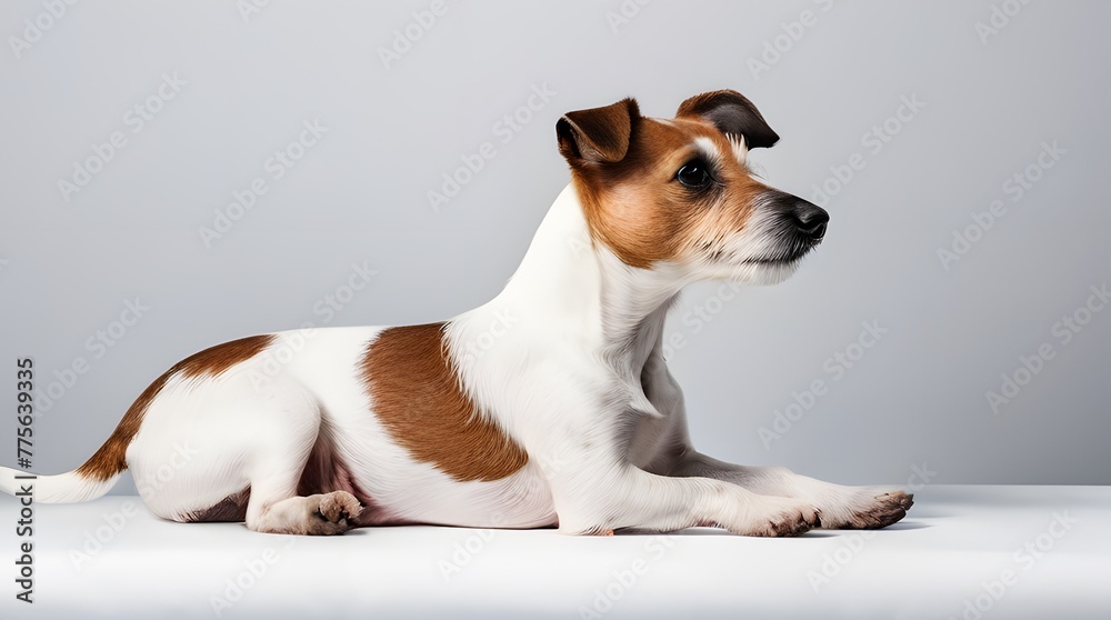 Happy Jack Russell Terrier puppy, cute and small, isolated on white background