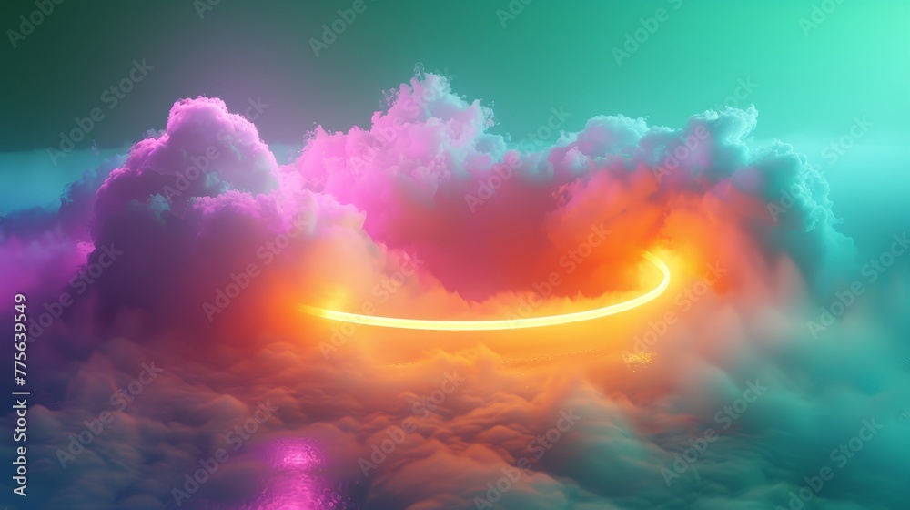 3D render of a colorful cloud with glowing neon in the shape of a torus