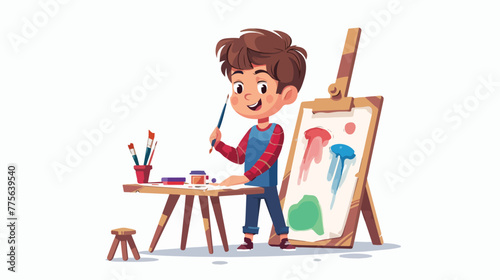 Boy painting Flat vector isolated on white background