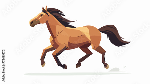Brown horse running on white background Flat