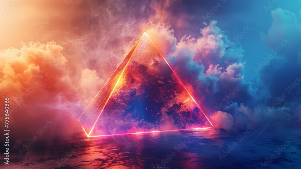 3D render of a colorful cloud with glowing neon, shaped like a mesmerizing octahedron