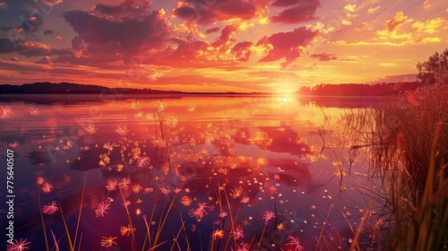 Stunning sunset sky reflect...