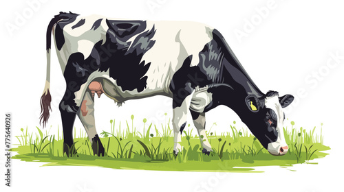 Cow grazing on grass vector illustration flat vector