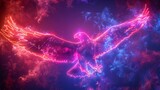 3D render of glowing neon eagle symbol