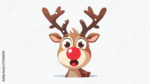 Cute cartoon reindeer with red nose surprised facial