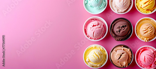 Assorted of scoops ice cream pattern background.