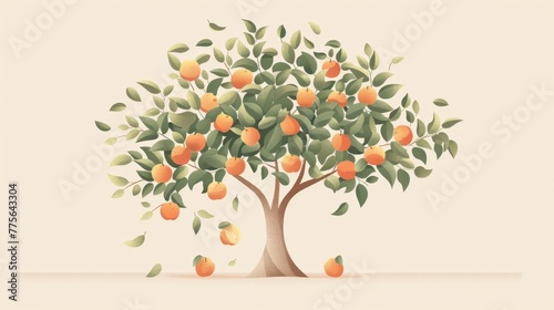 Flourishing Orange Tree, Vibrant Illustration of Growth and Vitality photo