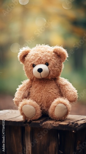 Cute teddy bear sitting on wood a joyful childhood gift  © MOUISITON