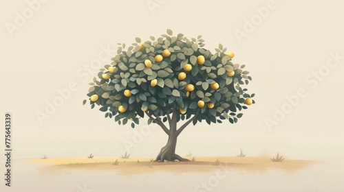 Flourishing Lemon Tree in Sandy Terrain, Depicting Growth and Life
