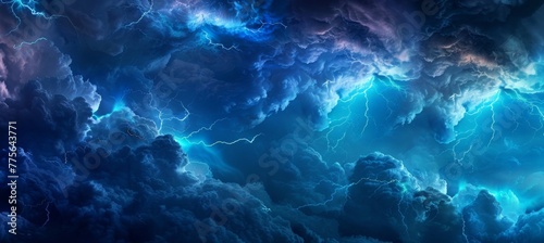 dramatic sky with dark clouds and lightning, in the style of a thunderstorm, with a dark background, banner design. Dark clouds with lightning, a thunderstorm scene depicting natural weather. 