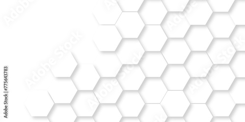 Abstract Technology, Futuristic 3d Hexagonal structure futuristic white background and Embossed Hexagon. Hexagonal honeycomb pattern background with space for text.