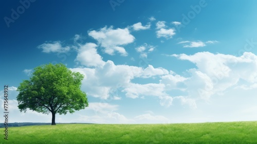 Green field tree and blue sky great as a background web banner