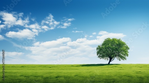 Green field tree and blue sky great as a background web banner