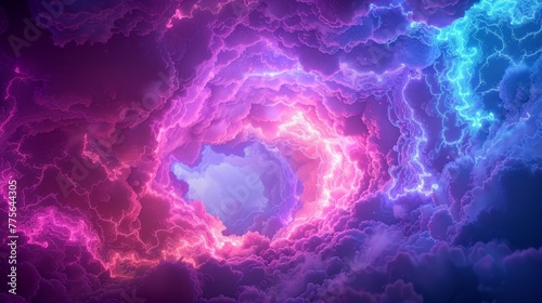 A 3D render of a colorful cloud with glowing neon of vibrant purple and blue hues